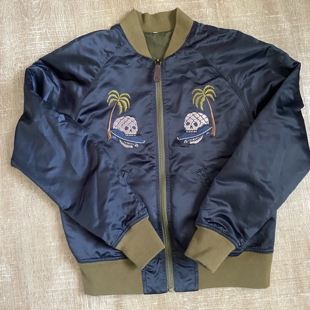 Vans taka hayashi vault Navy Bomber Jacket with Skull and Palm Tree Embroidery